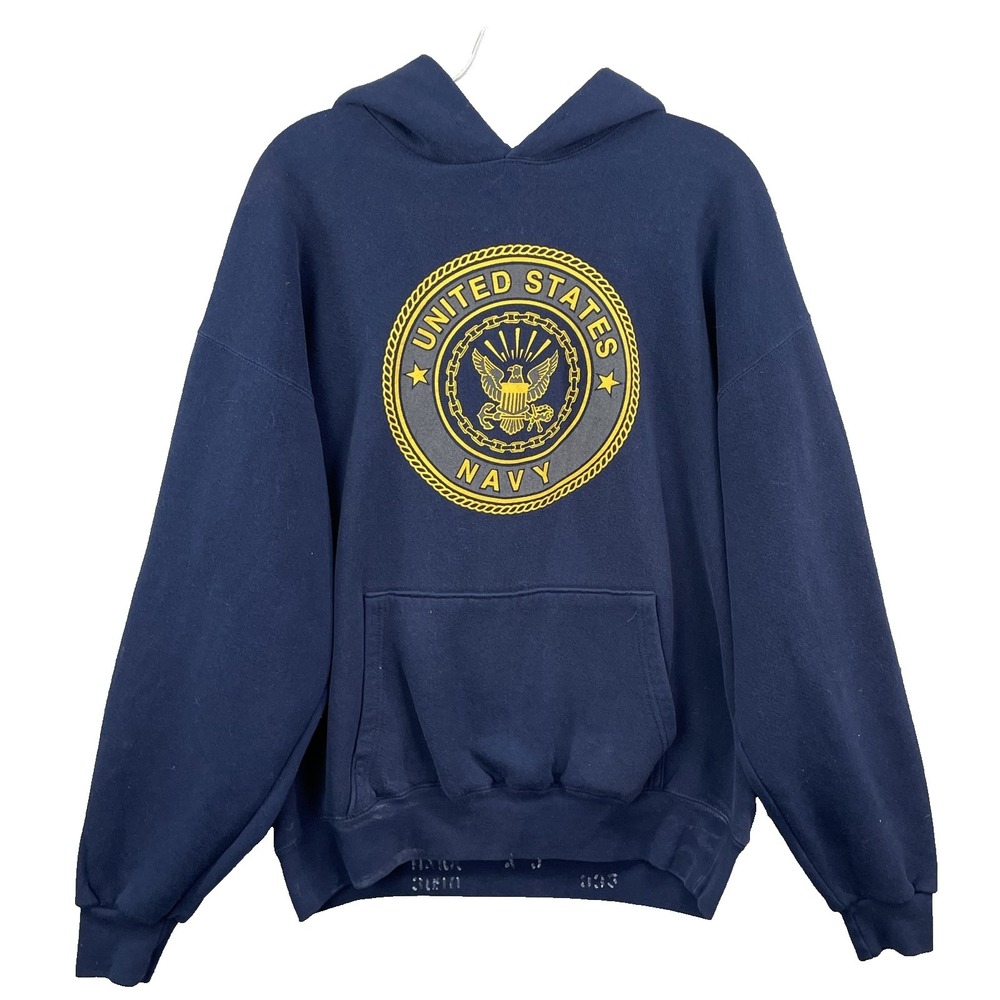 VTG Soffe US Navy Hoodie Men's Large Boxy Drop Shoulder Made USA Double Graphic